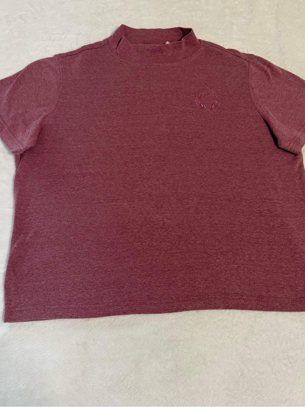 Vintage Blair Women’s  Short Sleeve Mock Neck Shirt - Maroon embroidered Y2K